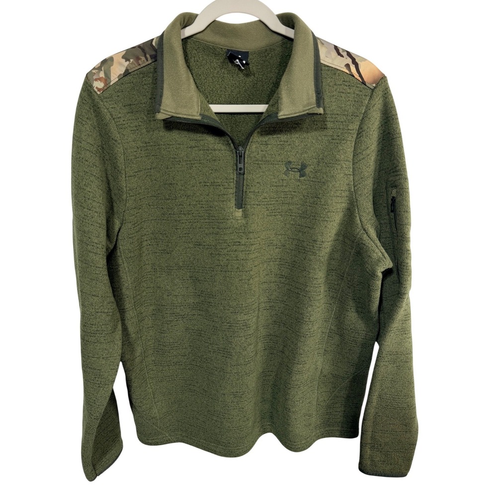 Under Armour Specialist 1/4 Zip Knit Pullover Mens Large Green Camo Hunting